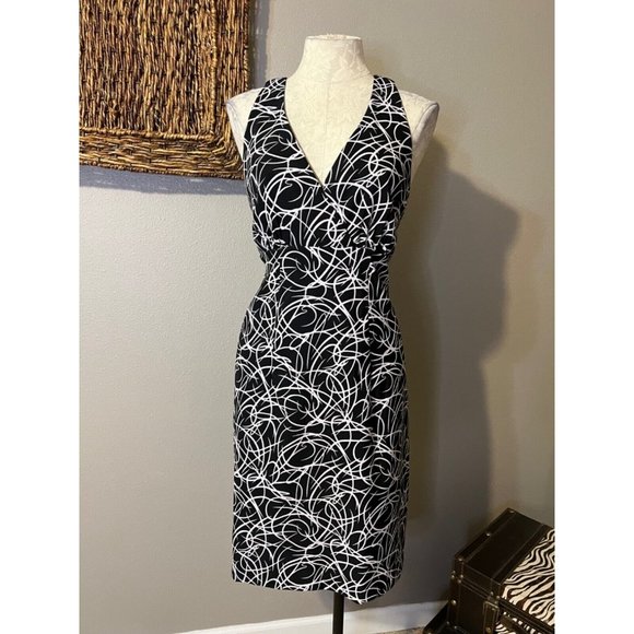Connected Dress Navy Blue White 16 Swirls Washable Sheath Career Church Summer - Picture 3 of 7